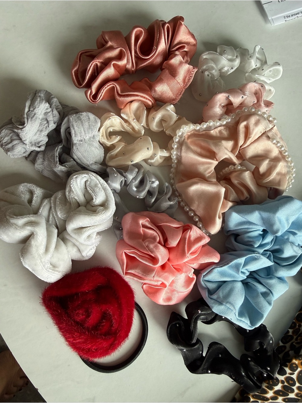 Satin and Fabric Scrunchie Set - Pink, Blue, White, Cream, Red, Gray